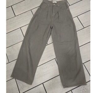 X.Y Olive Green Wide Leg Pleated Cotton Pants Trousers 5153 Womens Medium